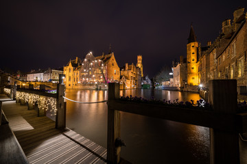 Fototapeta premium Perez de Malvenda house and Belfry of Bruges during the Christmas period