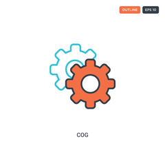 2 color Cog concept line vector icon. isolated two colored Cog outline icon with blue and red colors can be use for web, mobile. Stroke line eps 10.
