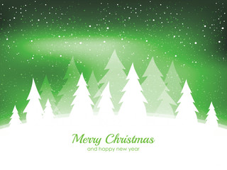 Winter landscape green background with winter tree