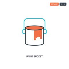 2 color Paint bucket concept line vector icon. isolated two colored Paint bucket outline icon with blue and red colors can be use for web, mobile. Stroke line eps 10.