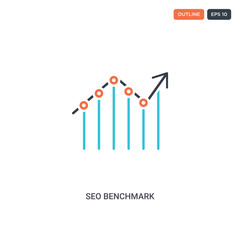 2 color SEO benchmark concept line vector icon. isolated two colored SEO benchmark outline icon with blue and red colors can be use for web, mobile. Stroke line eps 10.