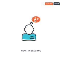 2 color healthy sleeping concept line vector icon. isolated two colored healthy sleeping outline icon with blue and red colors can be use for web, mobile. Stroke line eps 10.