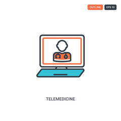 2 color telemedicine concept line vector icon. isolated two colored telemedicine outline icon with blue and red colors can be use for web, mobile. Stroke line eps 10.