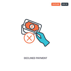 2 color declined payment concept line vector icon. isolated two colored declined payment outline icon with blue and red colors can be use for web, mobile. Stroke line eps 10.