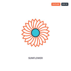 2 color Sunflower concept line vector icon. isolated two colored Sunflower outline icon with blue and red colors can be use for web, mobile. Stroke line eps 10.