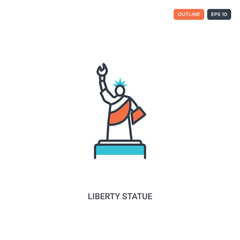 2 color Liberty statue concept line vector icon. isolated two colored Liberty statue outline icon with blue and red colors can be use for web, mobile. Stroke line eps 10.