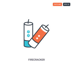 2 color firecracker concept line vector icon. isolated two colored firecracker outline icon with blue and red colors can be use for web, mobile. Stroke line eps 10.