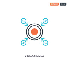 2 color Crowdfunding concept line vector icon. isolated two colored Crowdfunding outline icon with blue and red colors can be use for web, mobile. Stroke line eps 10.