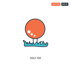 2 color golf tee concept line vector icon. isolated two colored golf tee outline icon with blue and red colors can be use for web, mobile. Stroke line eps 10.