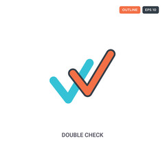 2 color double check concept line vector icon. isolated two colored double check outline icon with blue and red colors can be use for web, mobile. Stroke line eps 10.