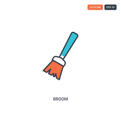 2 color broom concept line vector icon. isolated two colored broom outline icon with blue and red colors can be use for web, mobile. Stroke line eps 10.