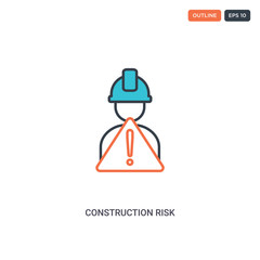 2 color construction risk concept line vector icon. isolated two colored construction risk outline icon with blue and red colors can be use for web, mobile. Stroke line eps 10.