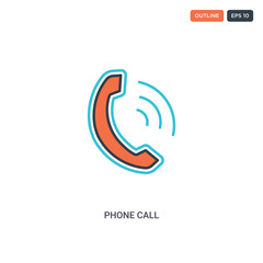 2 color phone call concept line vector icon. isolated two colored phone call outline icon with blue and red colors can be use for web, mobile. Stroke line eps 10.