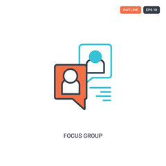 2 color Focus group concept line vector icon. isolated two colored Focus group outline icon with blue and red colors can be use for web, mobile. Stroke line eps 10.