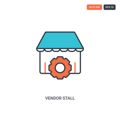 2 color vendor stall concept line vector icon. isolated two colored vendor stall outline icon with blue and red colors can be use for web, mobile. Stroke line eps 10.