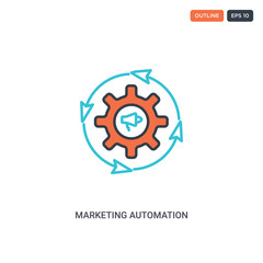 2 color Marketing Automation concept line vector icon. isolated two colored Marketing Automation outline icon with blue and red colors can be use for web, mobile. Stroke line eps 10.
