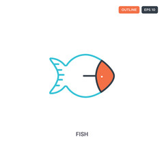 2 color Fish concept line vector icon. isolated two colored Fish outline icon with blue and red colors can be use for web, mobile. Stroke line eps 10.