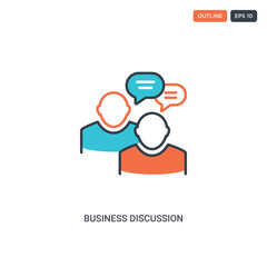 2 color Business discussion concept line vector icon. isolated two colored Business discussion outline icon with blue and red colors can be use for web, mobile. Stroke line eps 10.