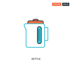 2 color Kettle concept line vector icon. isolated two colored Kettle outline icon with blue and red colors can be use for web, mobile. Stroke line eps 10.