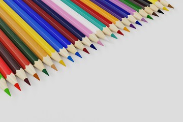 Random color pencils on white background. Quality 3d render.