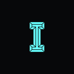 Simple I Minimalist Initial / Letter I modern logo design with blue ice color