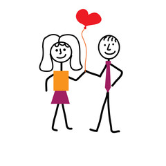 Valentine's day, two figures holding a heart-shaped balloon