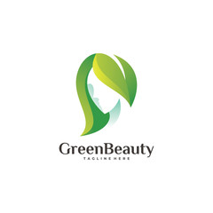 Nature Green Leaf and Beauty Woman Face Logo Icon