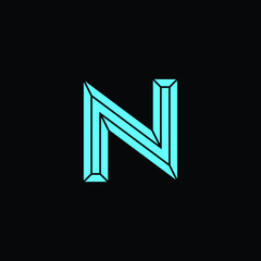 Simple ice block N Initial / Letter N modern logo design with blue ice color