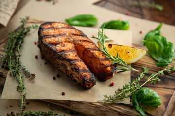 grilled beef steak with vegetables