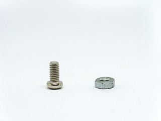 close up marco old metal nut and bolt on isolate background - 308377026