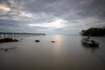 Long exposure shot of seascape during cloudy.