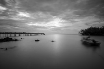 Fototapeta premium Long exposure shot of seascape in black and white.