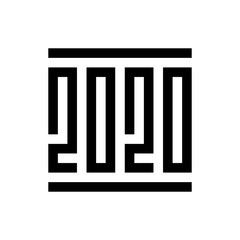 Happy new year 2020 logo text, geometric square shape vector illustration