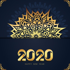  Happy New Year. Christmas posters and greeting card in beautiful background with decoration.2020 numbers. Vector illustration. Winter holiday invitations