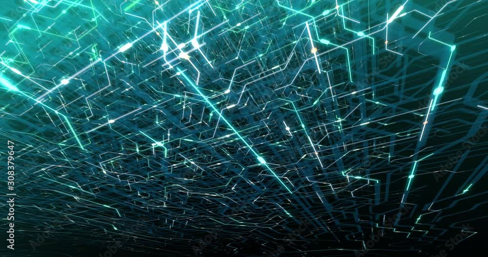 Poster 4k seamless loop of printed circuit board (pcb) in motion. artificial intelligence (ai), data mining