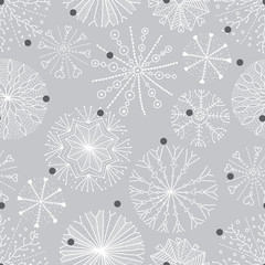 Cute winter seamless pattern with decorative snowflakes. Can be used in textile industry, paper, background, scrapbooking.