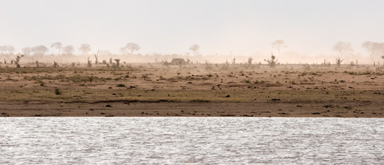 Dry landscape with little lake in Kenya