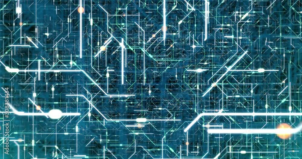 Poster 4k seamless loop of printed circuit board (pcb) in motion. artificial intelligence (ai), data mining