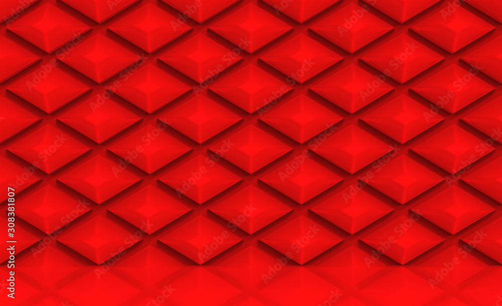 Poster 3d rendering. modern red square grid art tile pattern design wall texture background.