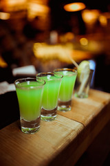 Shots on a bar counter top