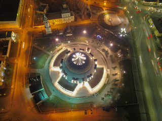  Night flight over the city near the weapons museum on the river embankment