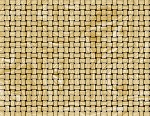 Full Frame Shot Of Wicker Basket. Wooden weave texture background. Painted white and yellow.