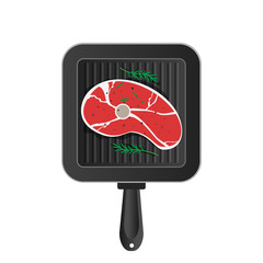 beef steak on grill pan frying top view vector illustration