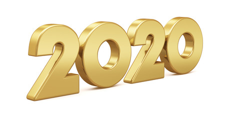 New 2020 year golden isolated on white background. 3D rendered. Illustration for the new year. Christmas illustration.