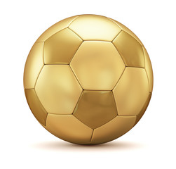 Golden soccer ball on a white background. 3d render illustration.