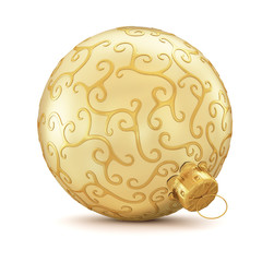 Golden ball Christmas toy on a white background. 3d render illustration.