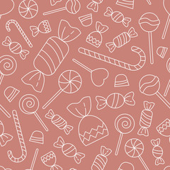 Sweet candy background - Vector seamless pattern of lollipop, caramel, chocolate and sugar for graphic design