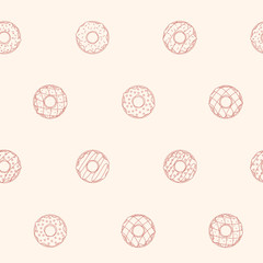 Sweet donuts background - Vector seamless pattern of desserts and tasty pastry for graphic design
