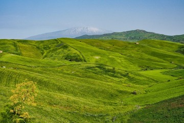 the volcano etna seen from San Teodoro, Sicily, Italy