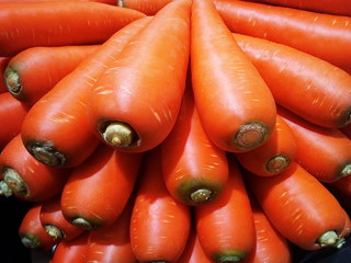 Close-up of fresh orange carrots on the market